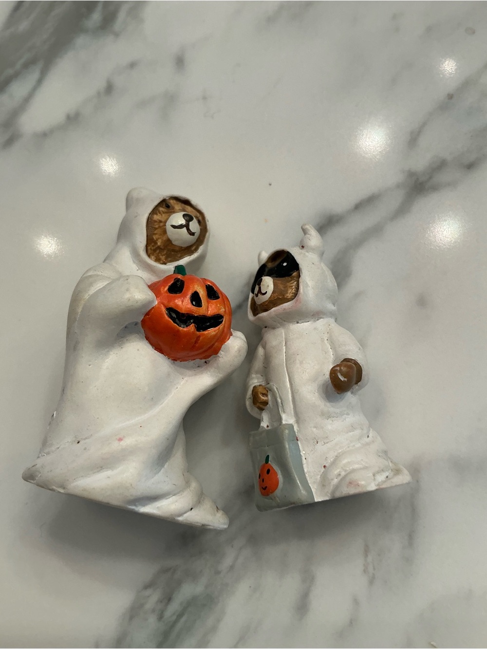 White Ghost Bear Kids Costume Figurine Set - Cute Halloween Decor